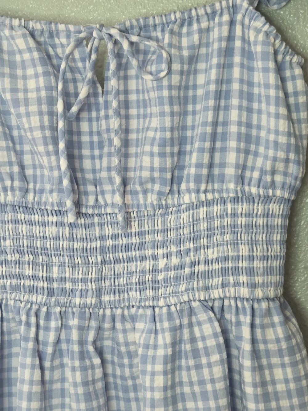 Wayf Light Blue And White Smocked Gingham Dress Size S - Picture 5 of 9